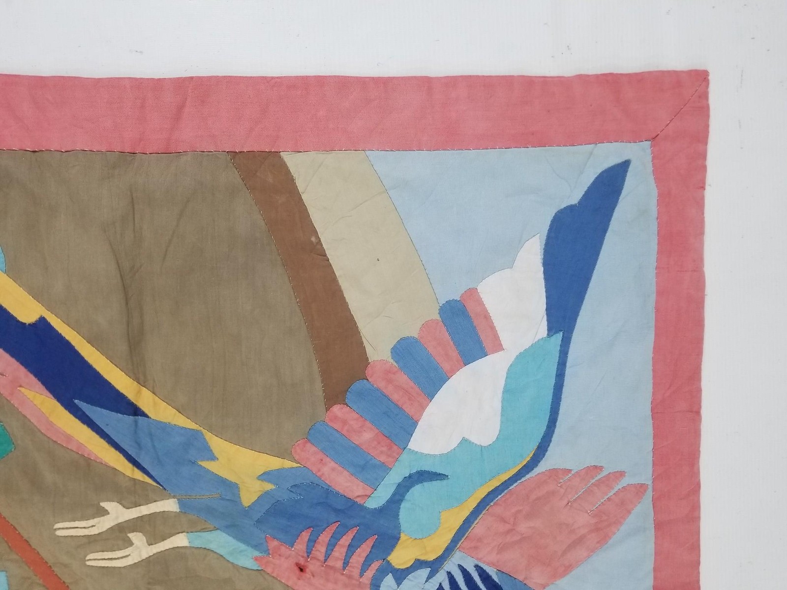 Vintage Traditional Egyptian Applique Bird Scene Wall Hanging Textile 35x35inch