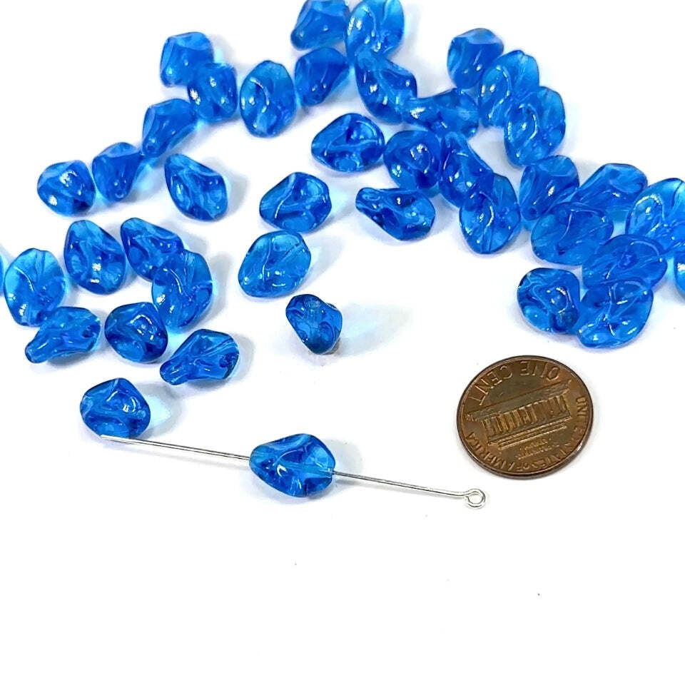 Czech Pressed Druk Fancy Glass Beads 12x9mm Dark Aqua blue 40pcs CL399