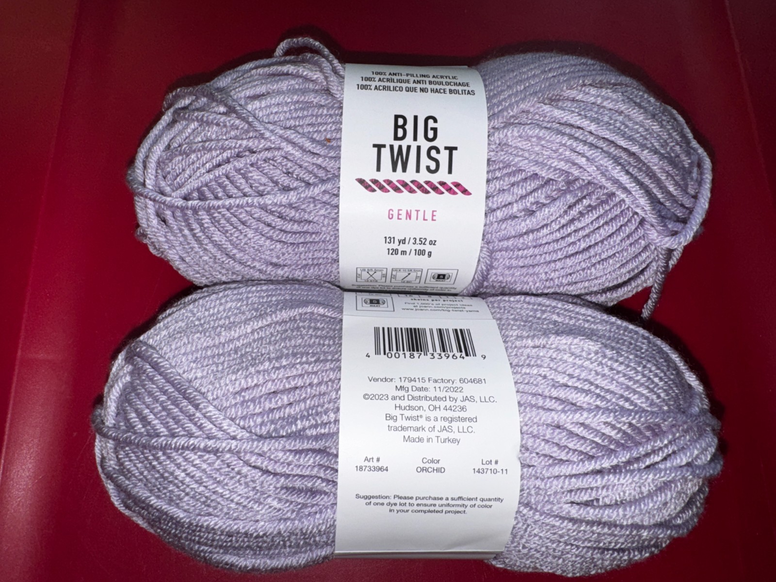 Big Twist Gentle Yarn “Orchid” 100% Acrylic 3.52oz 131yds Bulky# 5