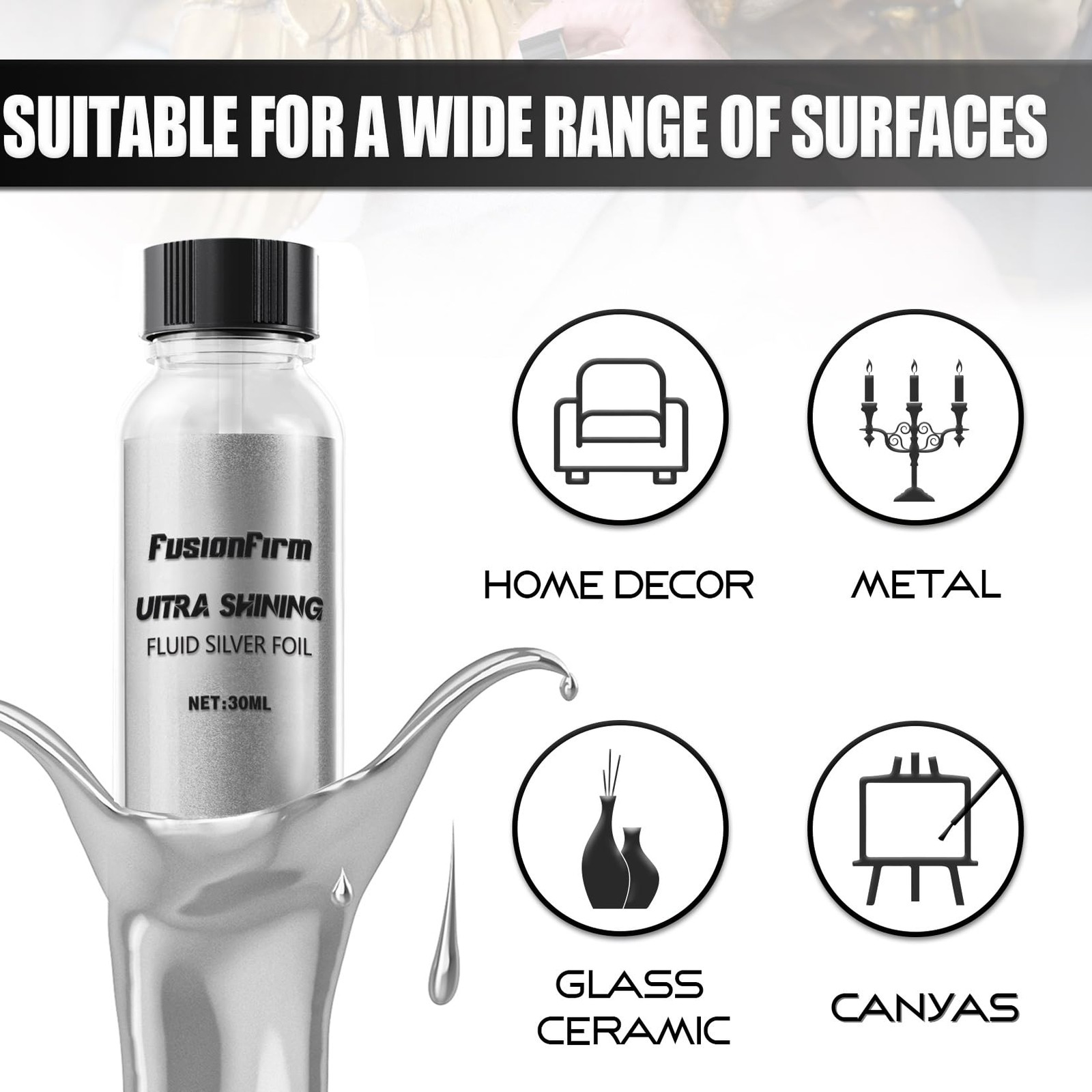 Liquid Silver Leaf Paint Kit – Alcohol-Based 1 Fl Oz (Pack of 1),
