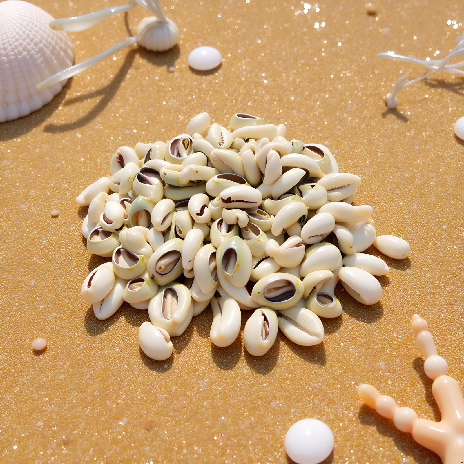 100 Pcs White and Lvory Natural Cowrie Shells Beads 0.12 Inches, White, Ivory