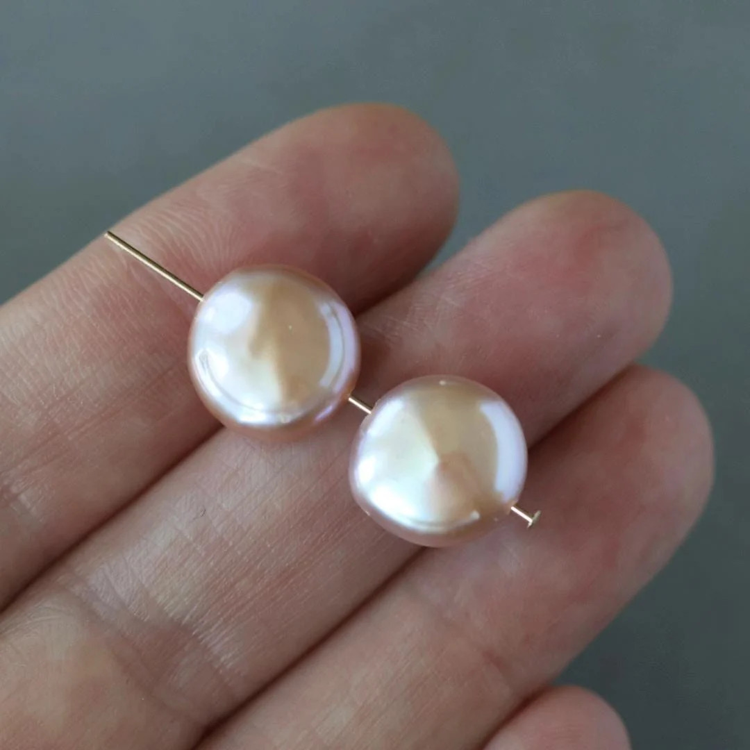 11mm 13mm Baroque Pink Freshwater Pearl Beads – Coin Natural Gemstone 2 Pcs