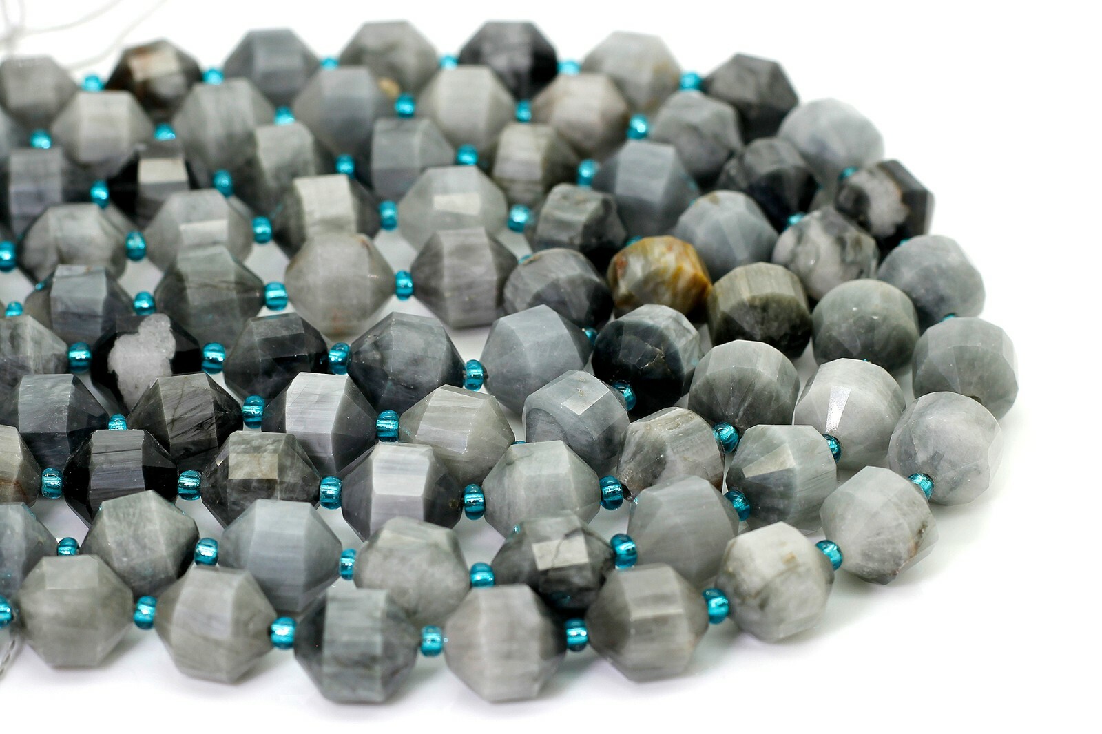Natural Labradorite Gray Faceted Round Double Terminated Points Gemstone Beads