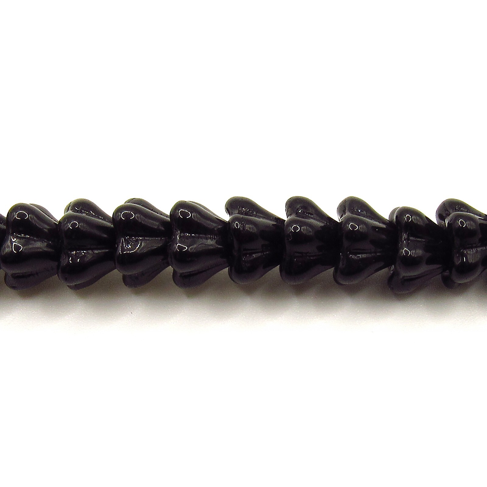 Opaque Jet Black Bell Flowers – 25 8×6 mm Czech Glass Pressed Beads