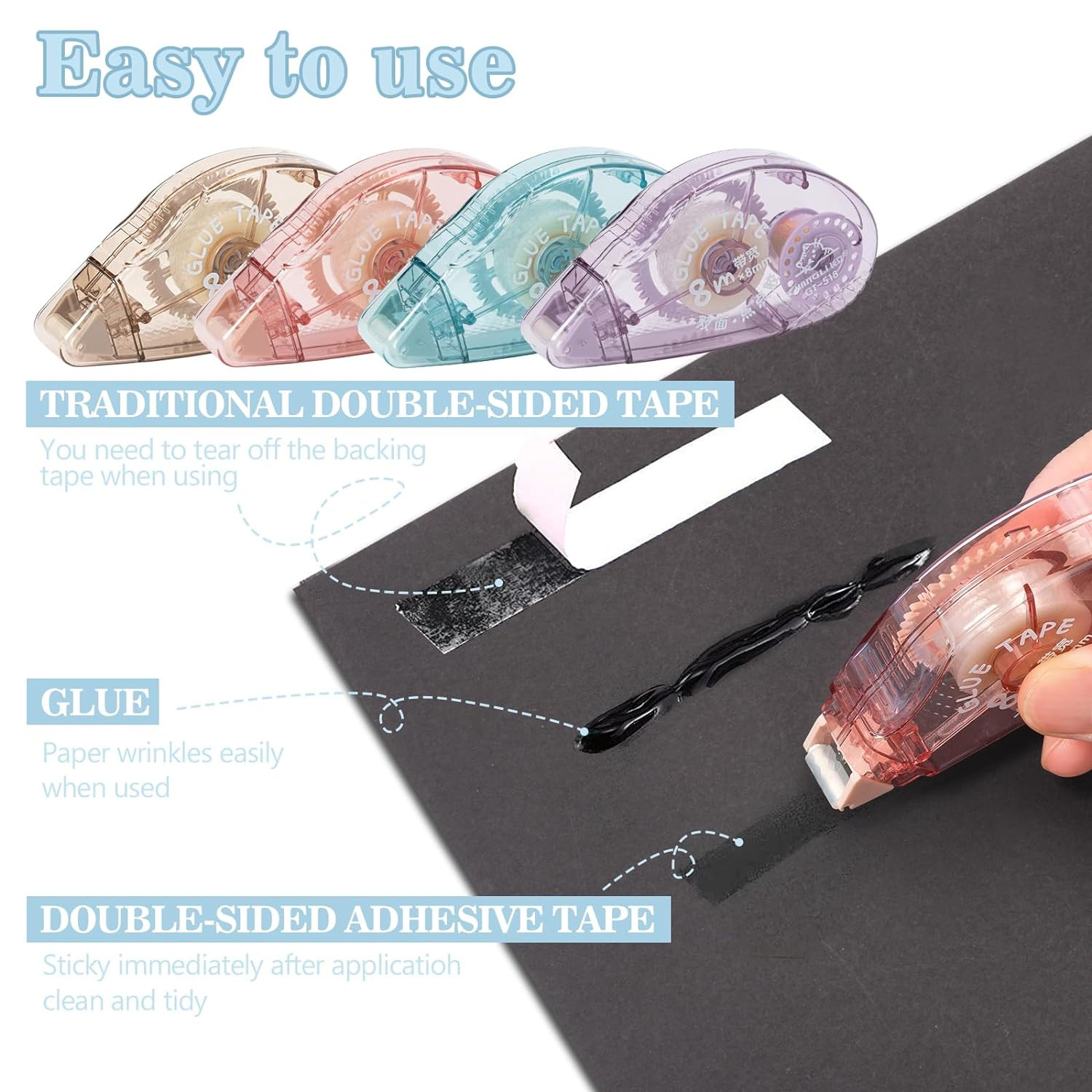 4 Pack Double Sided Tape Roller, Scrapbook Supplies, Glue Tape Roller for Crafts