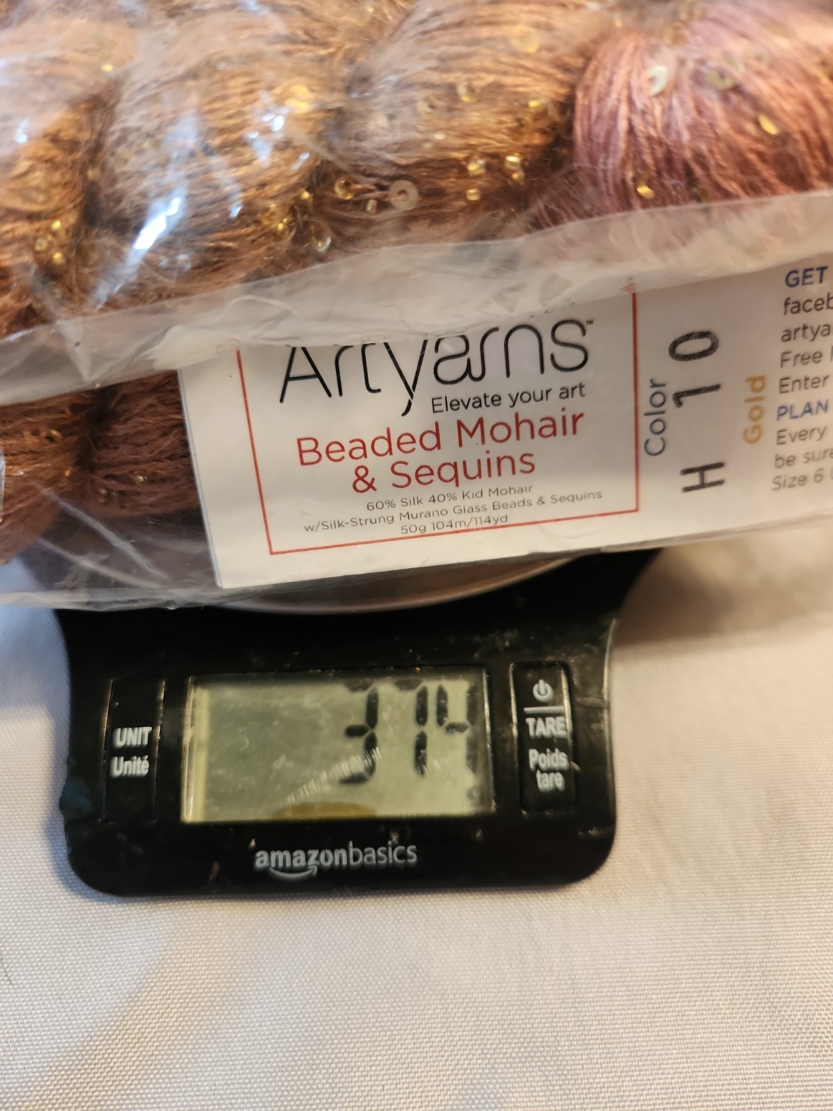 Artyarns Beaded Mohair &Sequins 60% Silk/40% Mohair H10 Gold 8 Skeins