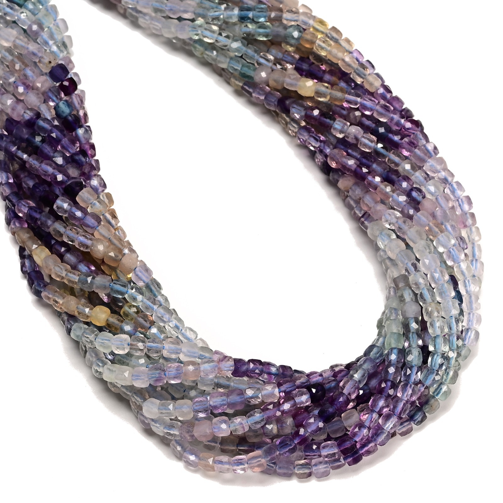 Natural Gradient Rainbow Fluorite Faceted Cube Beads Size 6mm 15.5” Strand