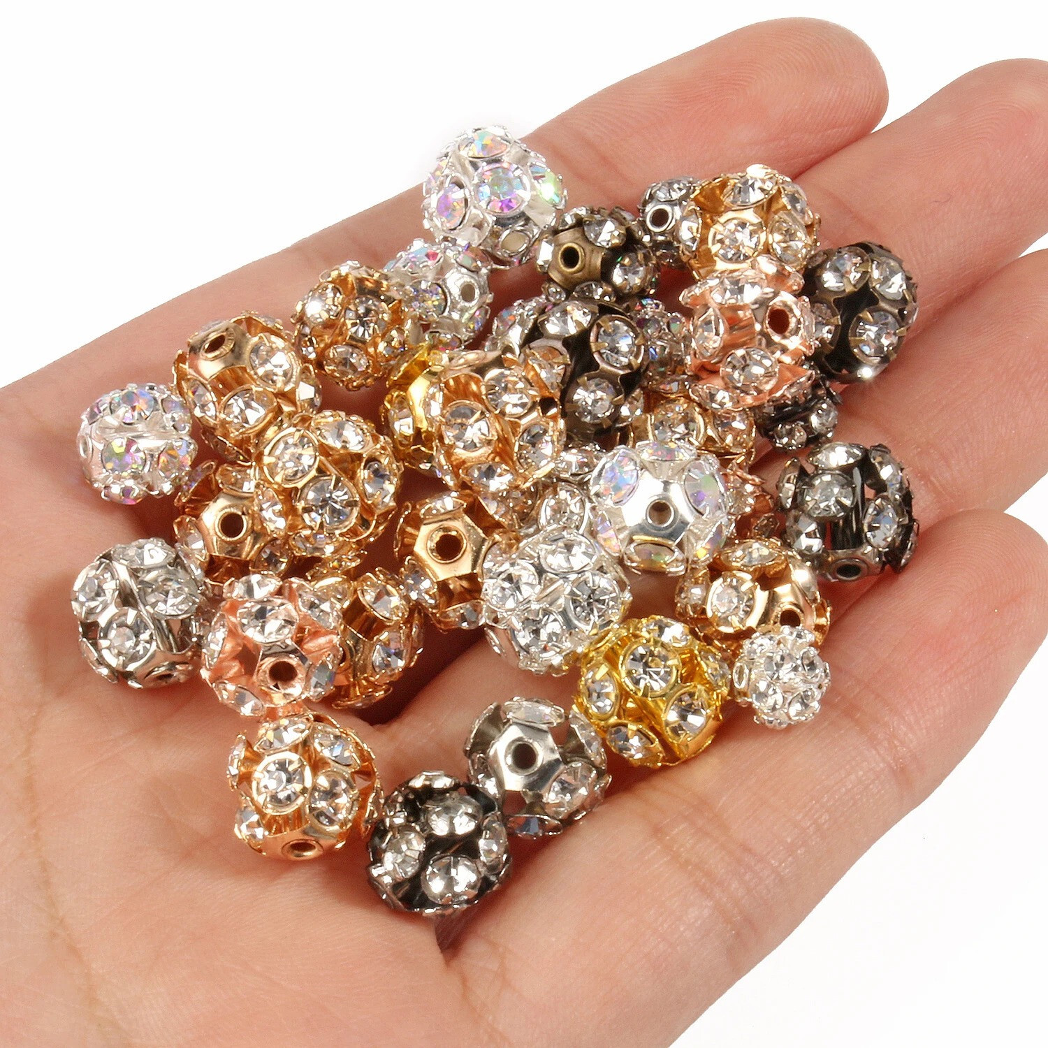 50pcs Rhinestone Beads Crystal Loose Spacer Round Jewelry Making 6mm 8mm 10mm