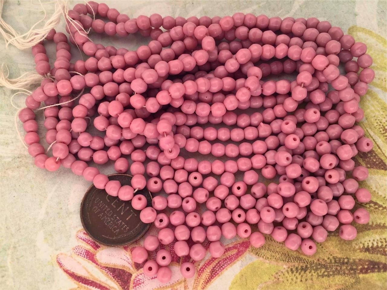 Vintage Czech 4mm Opaque Rose Pink Glass Beads 100