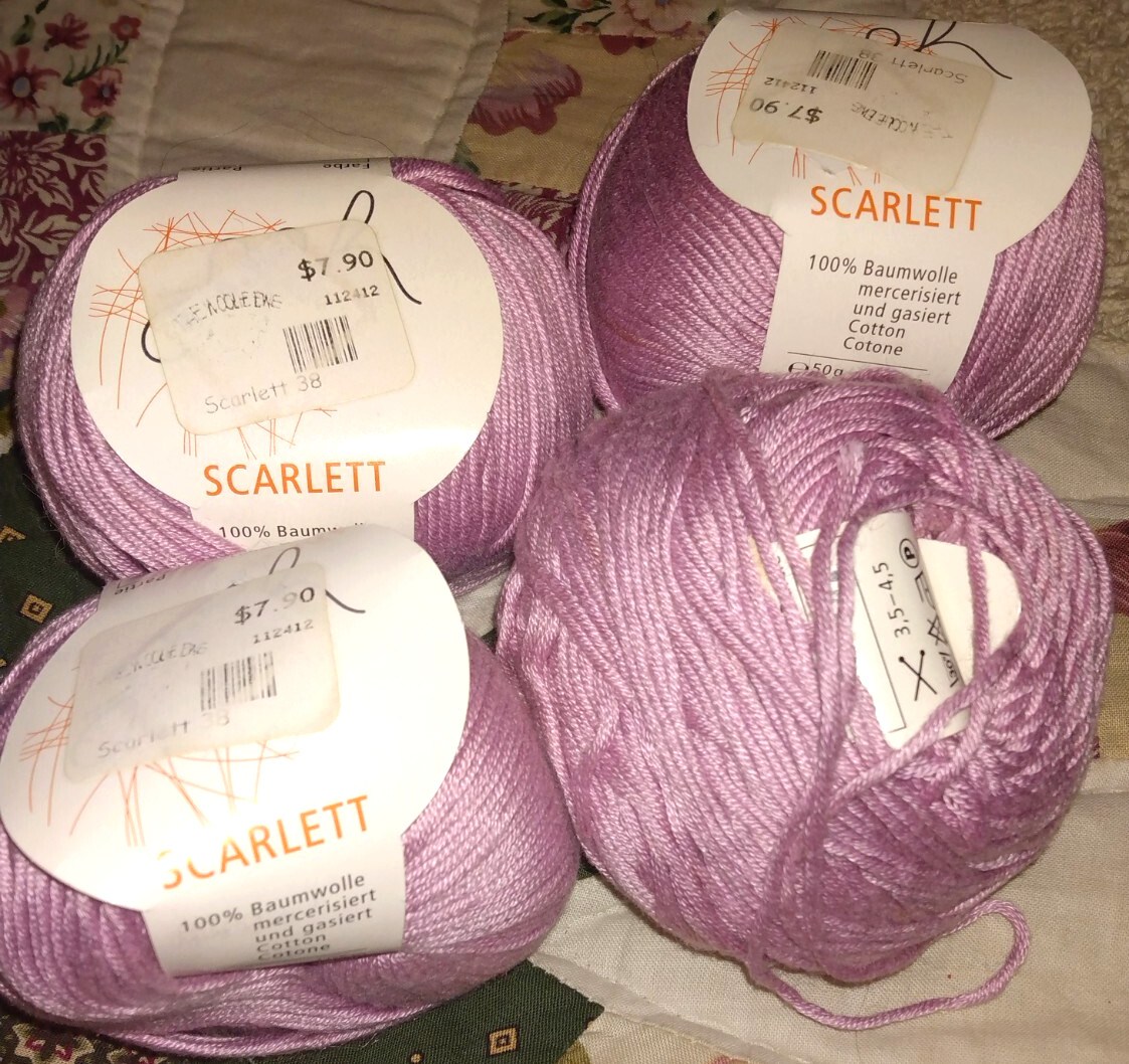 VTG 4 SCARLETT 50g BALLS MAUVE pink SHEEN YARN 100% BAUMWOLLE cotton BULGARIA