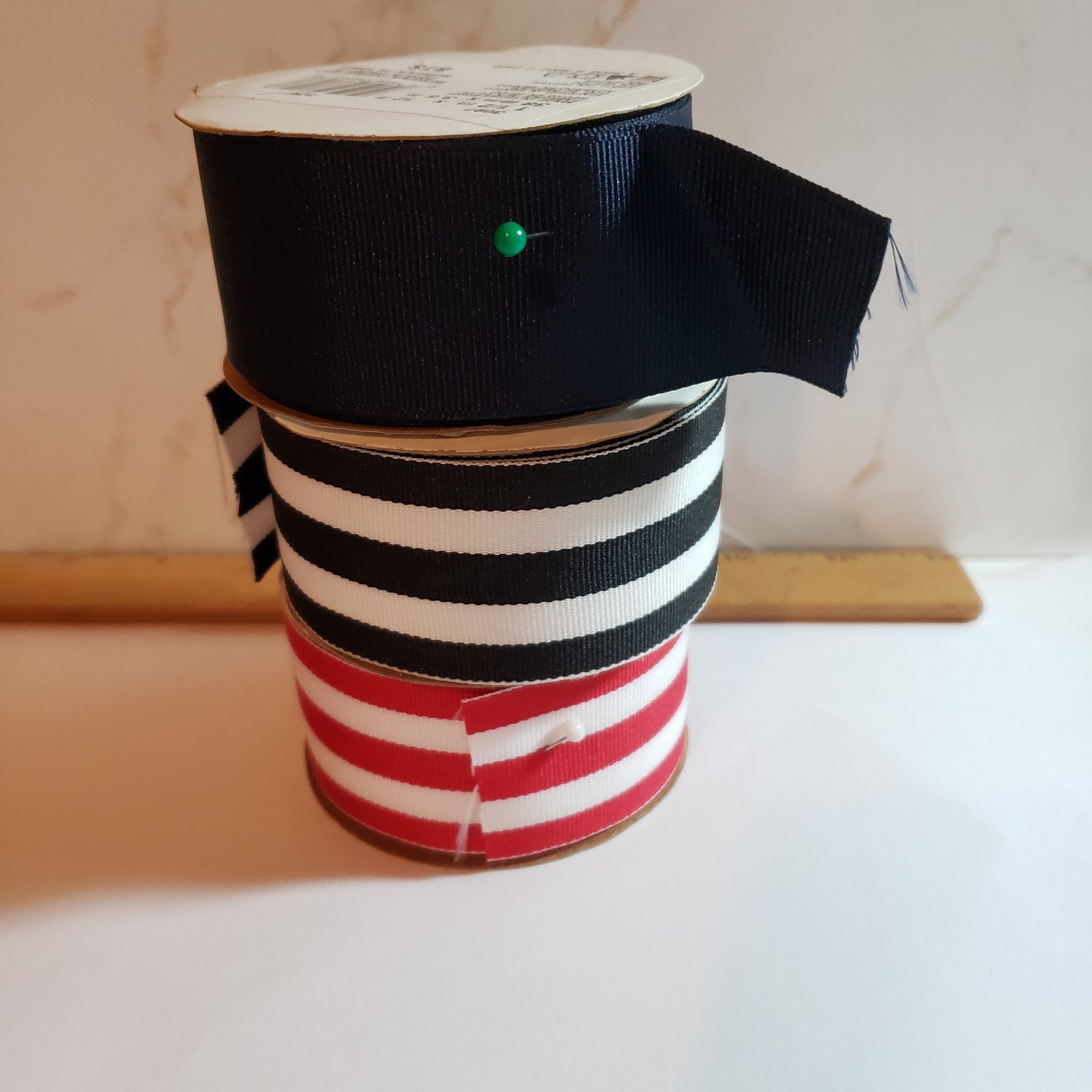 Lot of 3 Partial spools of Grosgrain Ribbon 1 1/2 Inch Wide Less than 9 ft Long