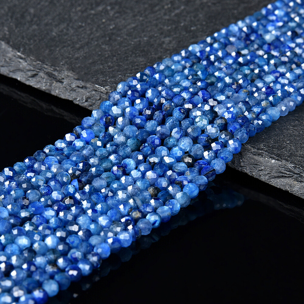 Natural Kyanite Gemstone AAA Micro Faceted Round 2MM 3MM 4MM Beads 15 inch(P101)