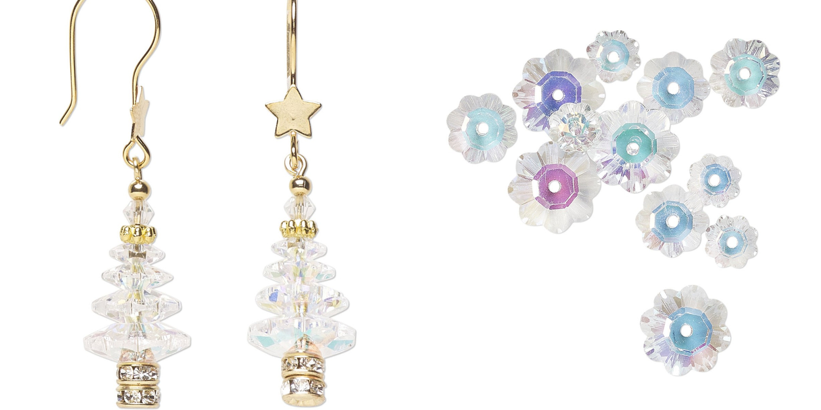 Bead Mix, 12 Transparent AB Margarita Flower Crystal Glass of 3 Graduated Sizes