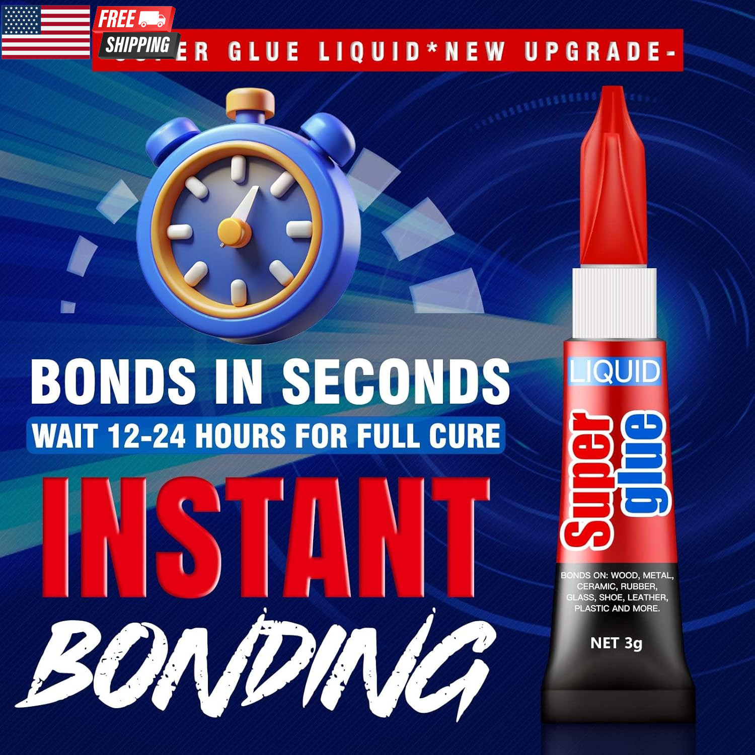3 Gram (Pack of 12) Single Use Super Glue Liquid, Super Fast, Thin & Strong Adhe