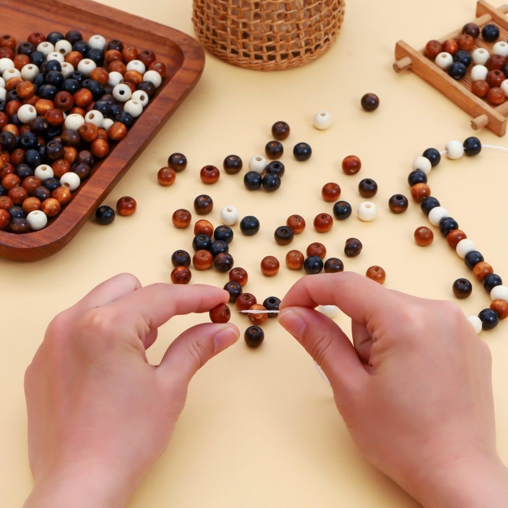 Large Hole Wood Beads for Crafts Vintage Unfinished Wood Hair Beads 5 Colors