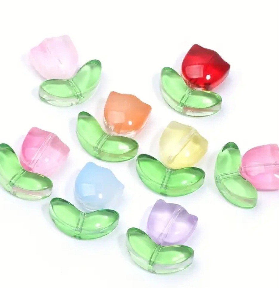 40pcs Glass Tulip Beads Mixed Colours 20 Pairs-Holiday Jewelry Craft Supplies