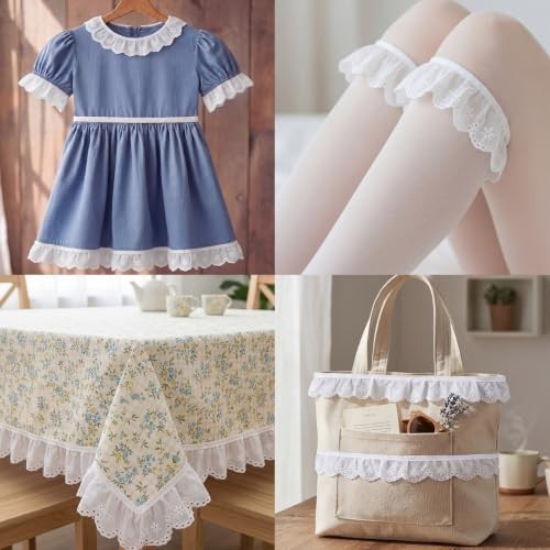 White Cotton Ruffled Eyelet Trim 10 Yards for Sewing Crafts Bridal Decor