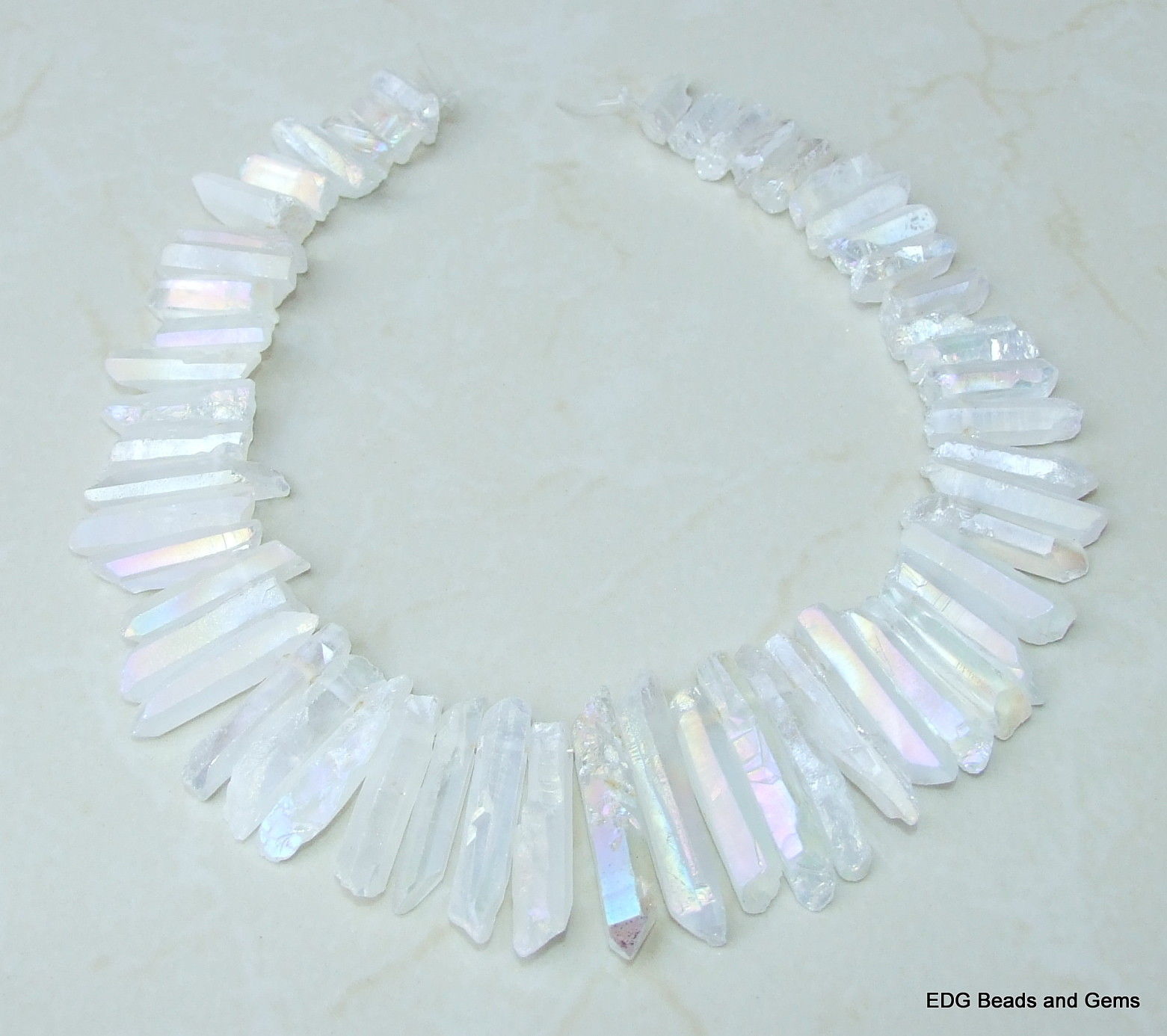 Clear AB Titanium Quartz Crystal Points Strand Raw Rough Pendant Beads Healing