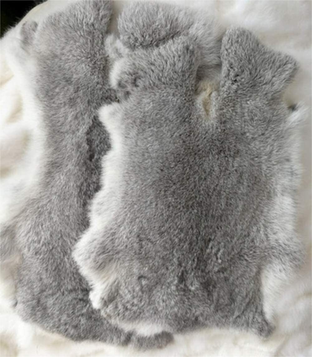 High Quality Soft Natural Gray Rabbit Skin Pelt Real Fur Craft Decro 8-14” US
