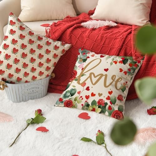 Valentine’s Day Love Heart Throw Pillow Covers, 18 x 18 18″ x 18″ (Pack of 4)