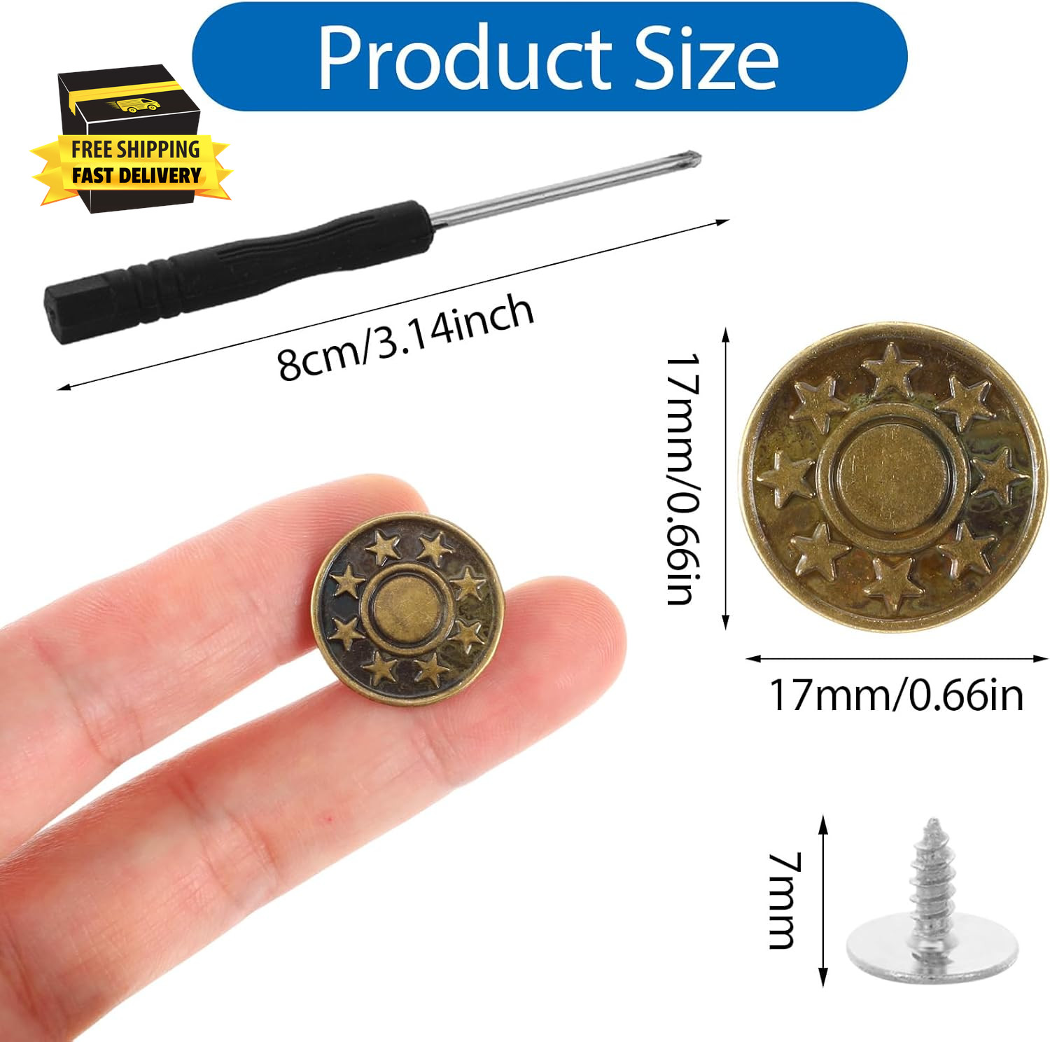 16 Sets Adjustable Buttons for Jeans, 20Mm No Sew Instant Metal Jeans Button Rep