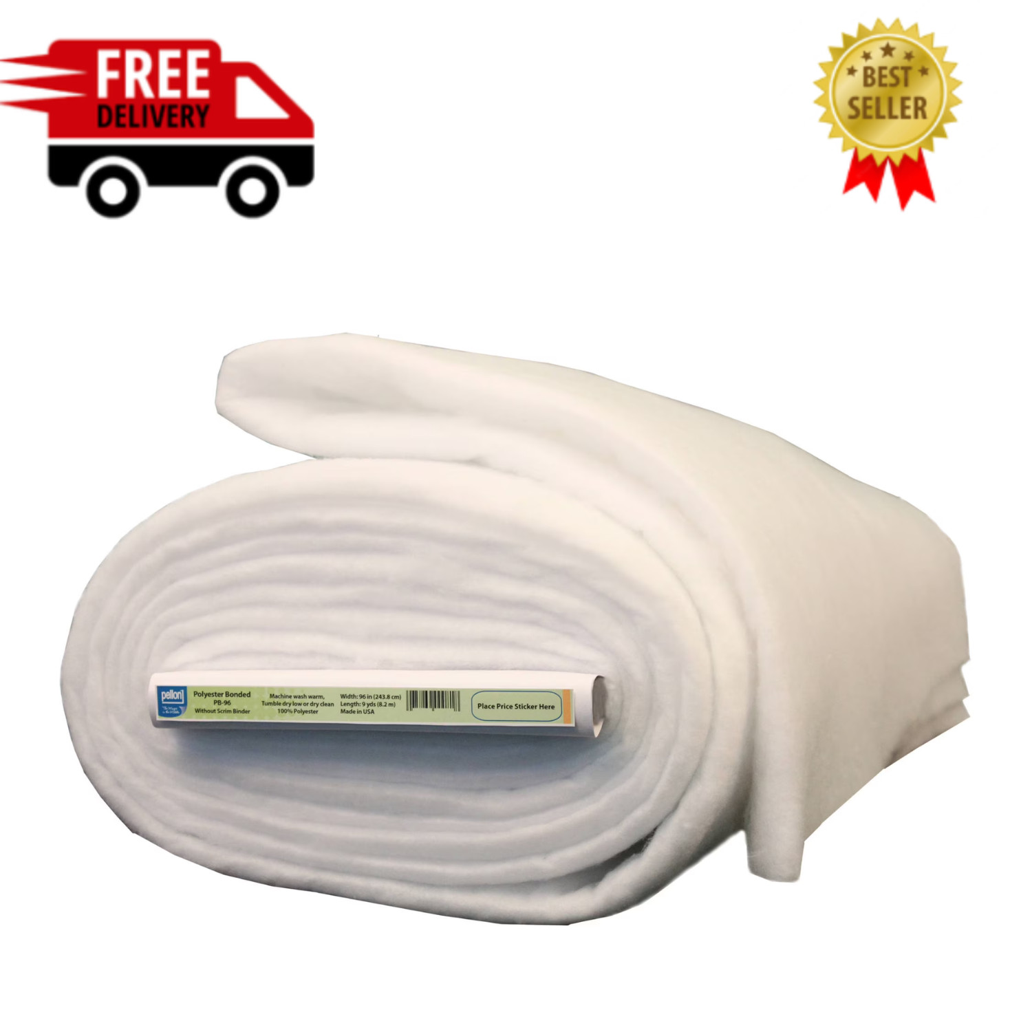 Pellon Polyester Quilting Batting, White 96″ x 9 Yards by the Bolt