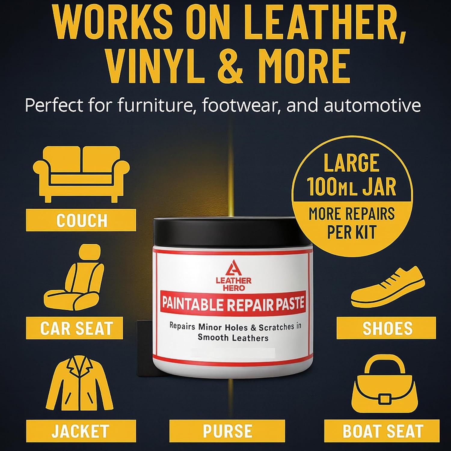 Leather Filler for Filling or Repairing Holes, Tears, Cracks, Scratches, (100Ml