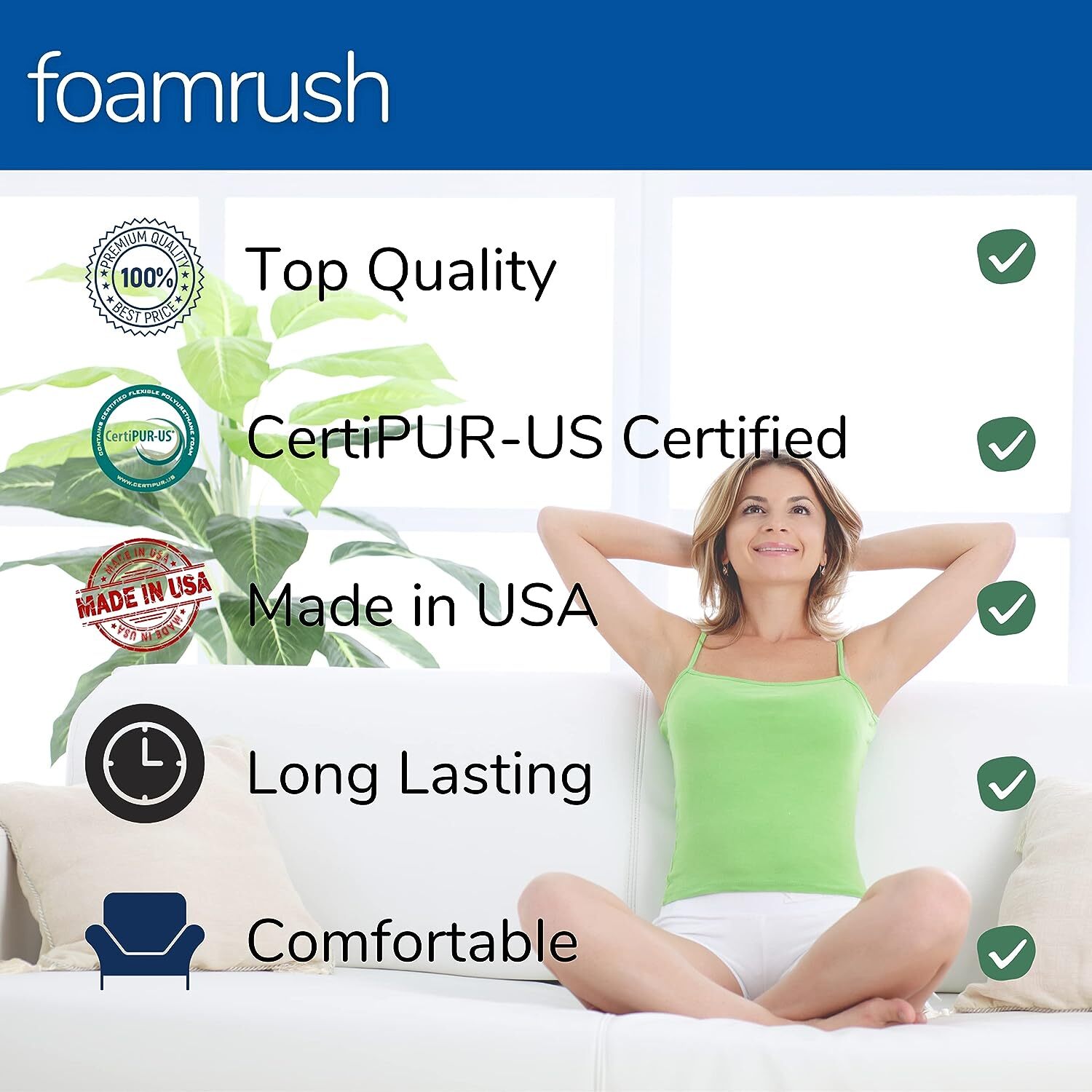 FoamRush 12″ x 12″ Charcoal High Density Upholstery Foam Cushion Medium Firm USA