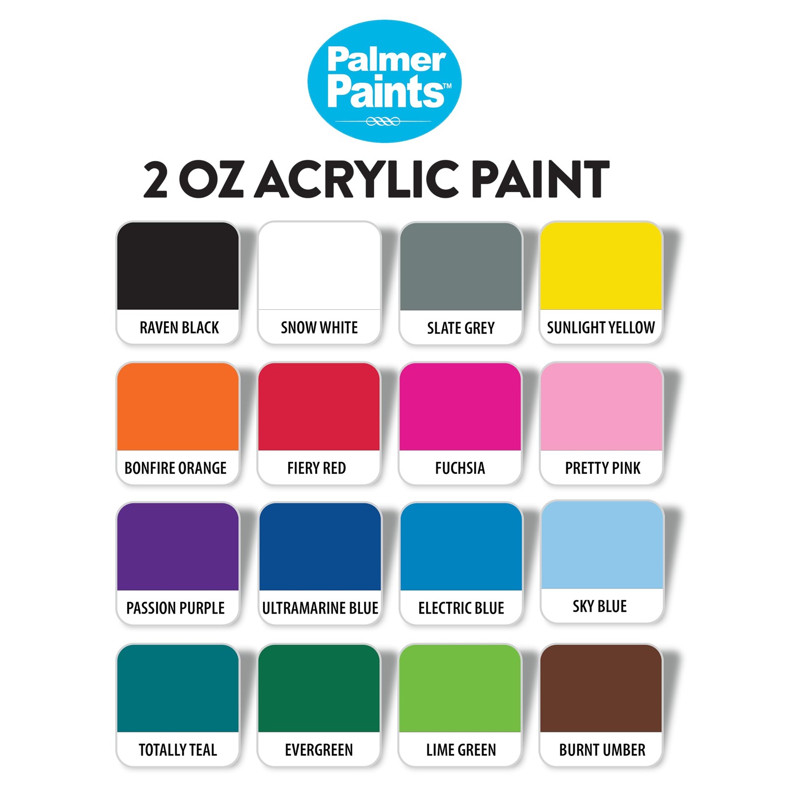 Palmer 2oz 16 Color Acrylic Paint Set, 32 Fl Oz (Pack of 1), Multicolor