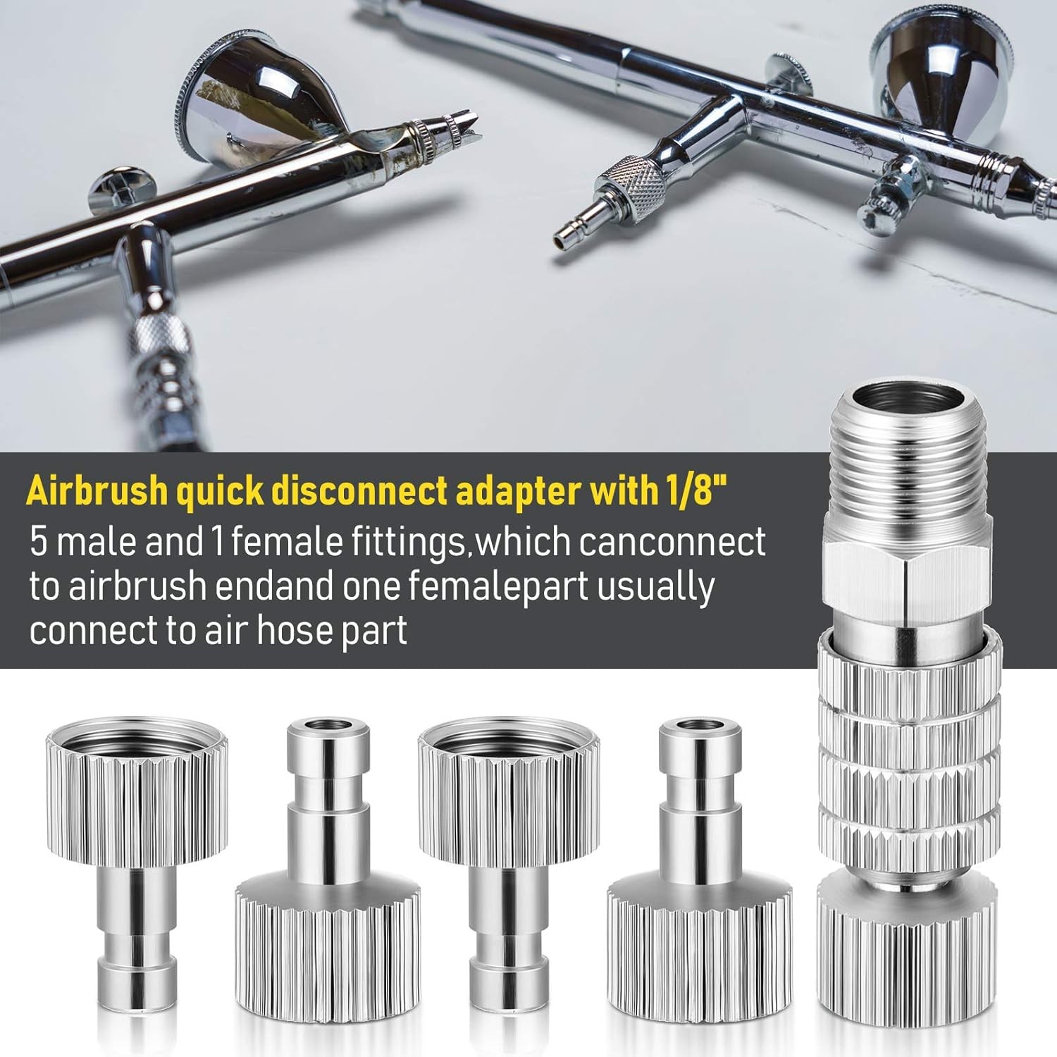5 Pcs Airbrush Quick Disconnect Coupler Release Fitting Adapter Kit 1/8 Inch