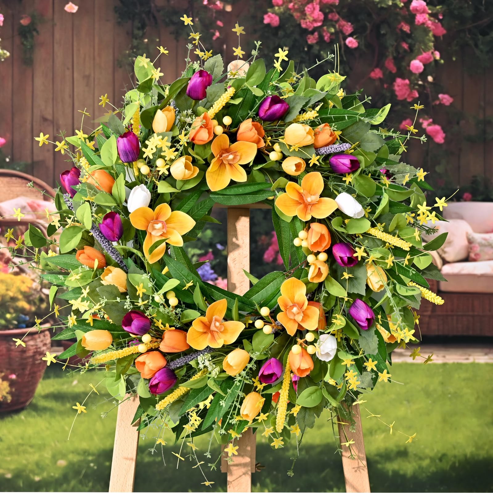 Waipfaru 24In Spring Wreaths For Front Door Spring Summer Door Wreath Tulip