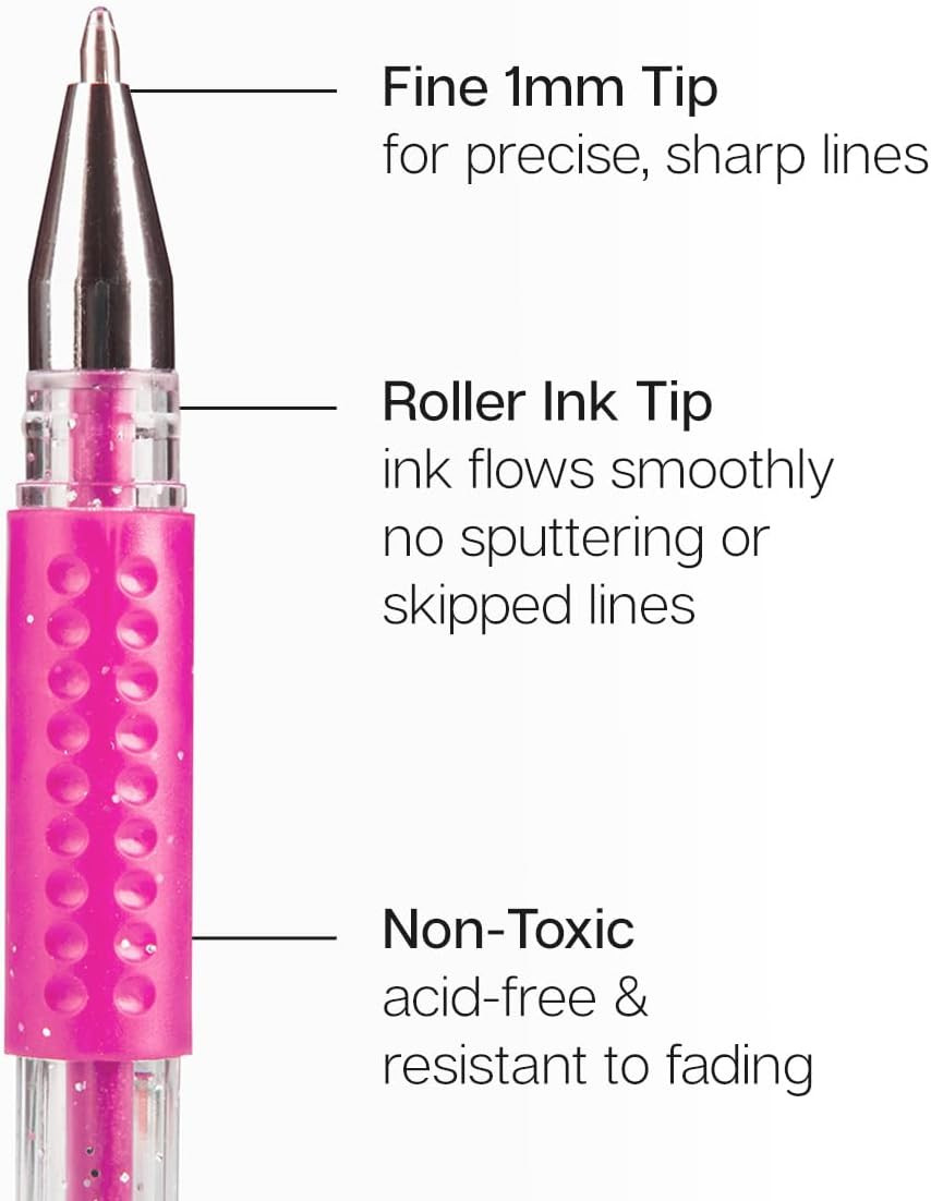 Pink & Purple Tone Gel Pens, Set of 24, Glitter, Pastel, Neon & Glitter Neon Col
