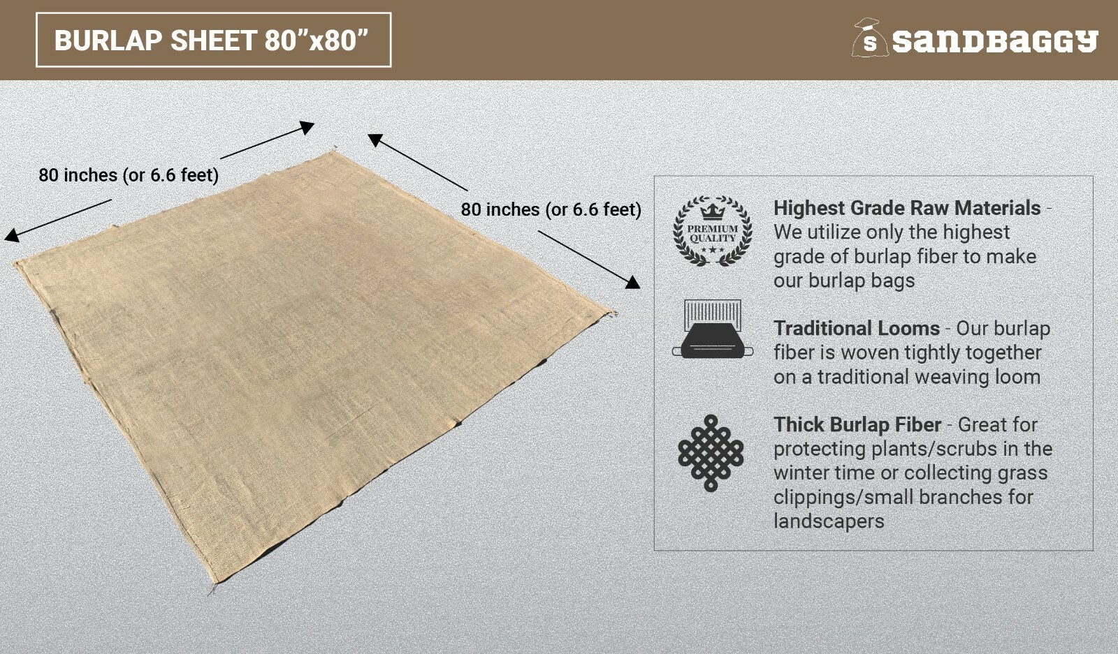 Sandbaggy Burlap Square 80 inch x 80 inch – Landscaping, Construction, Sheets
