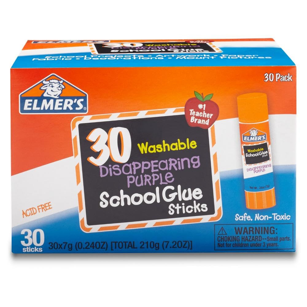Elmer’S Disappearing Purple School Glue Sticks, Washable, 7 Grams, 30 Count – Po