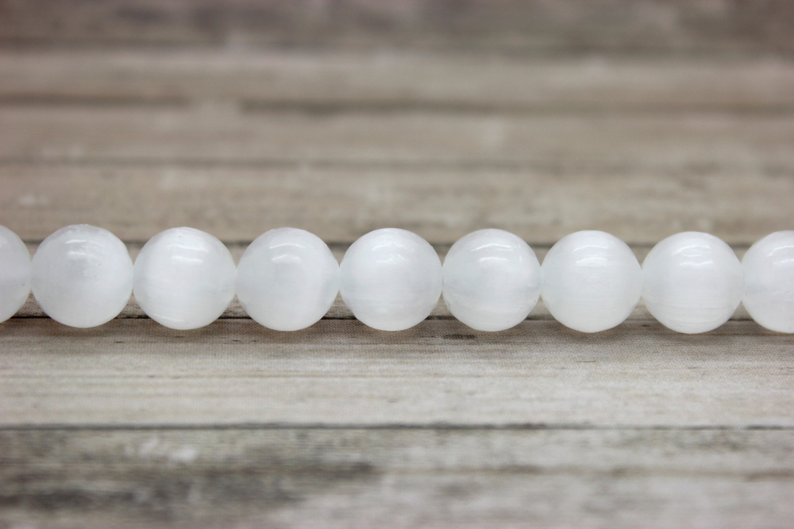 Rare Natural White Cat’s Eye Round Sphere Polished Gemstone Beads 15″