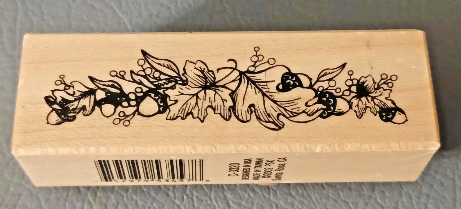 PSX Autumn Oak Leaves and Acorns Border Wood Mounted Rubber Stamp C3320