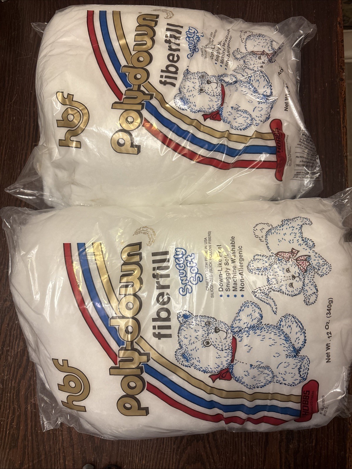 Lot Of 2 Hobbs Bonded Fibers Poly-Down Fiberfill Stuffing 12 oz Bag