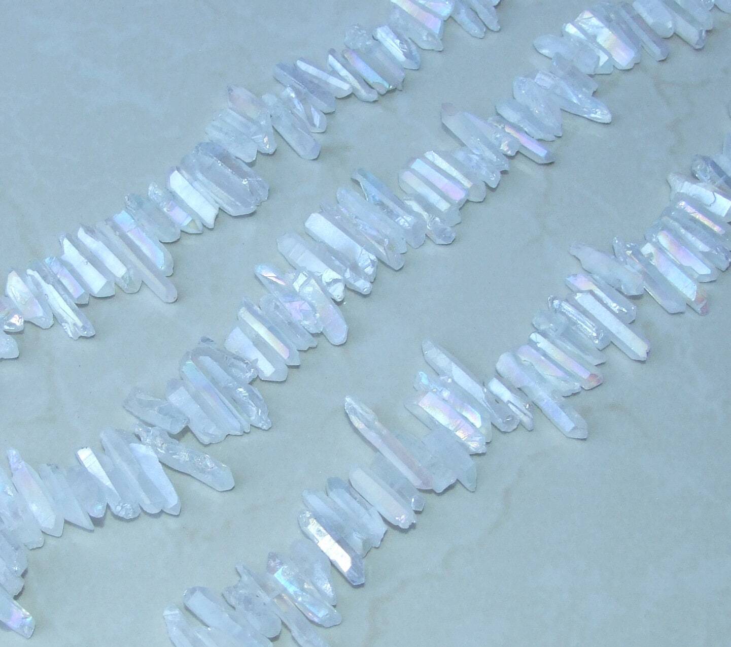 Clear Raw AB Titanium Quartz Cluster Point, Angel Aura Points Strand, Random