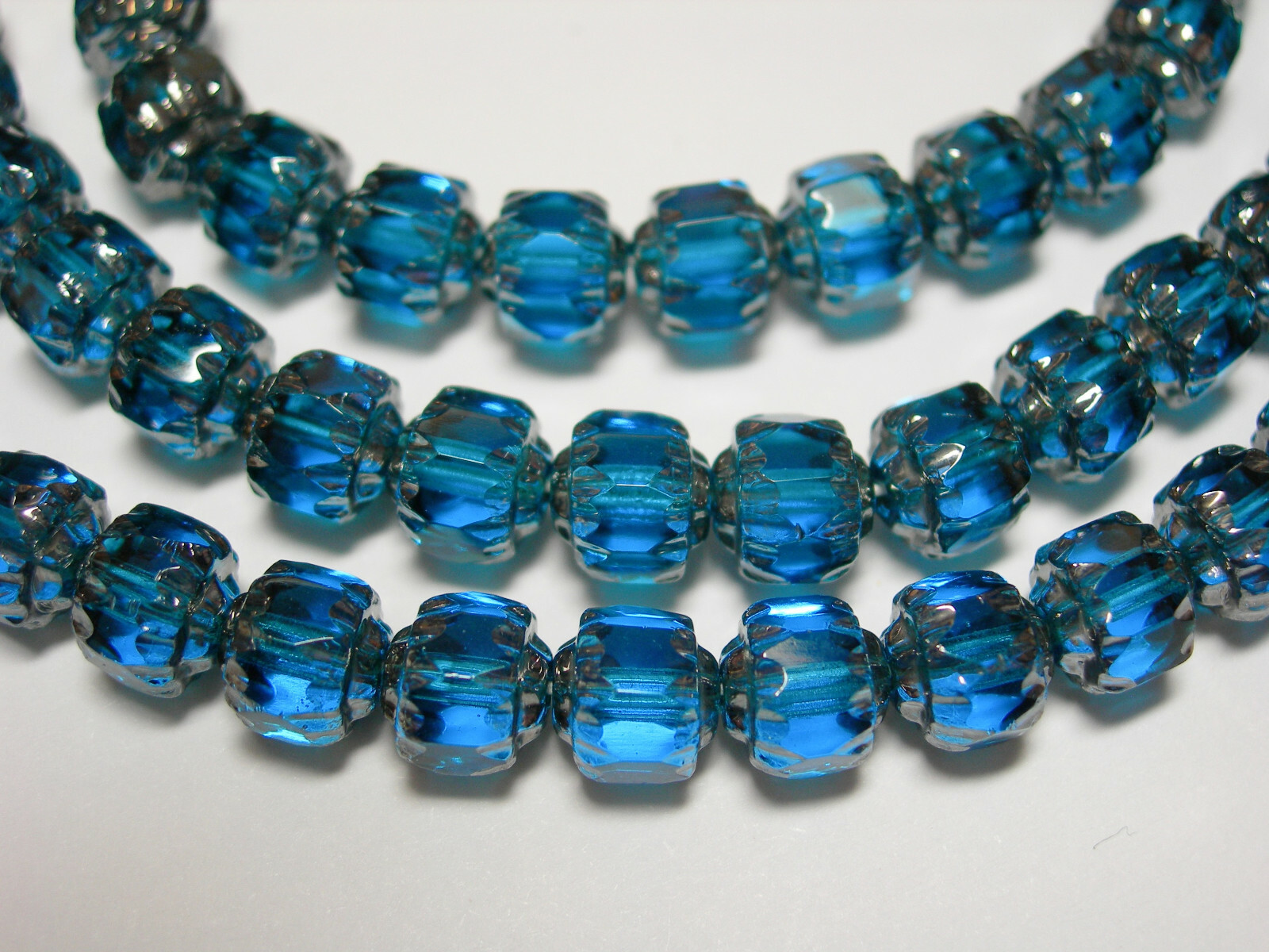 25 Capri Blue & Silver Cathedral Czech Glass 6mm beads
