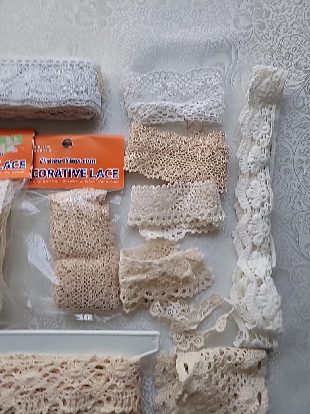 Lot of Flat & Ruffled Chunky Lace Trim Embellishment – White – Ivory – Cream