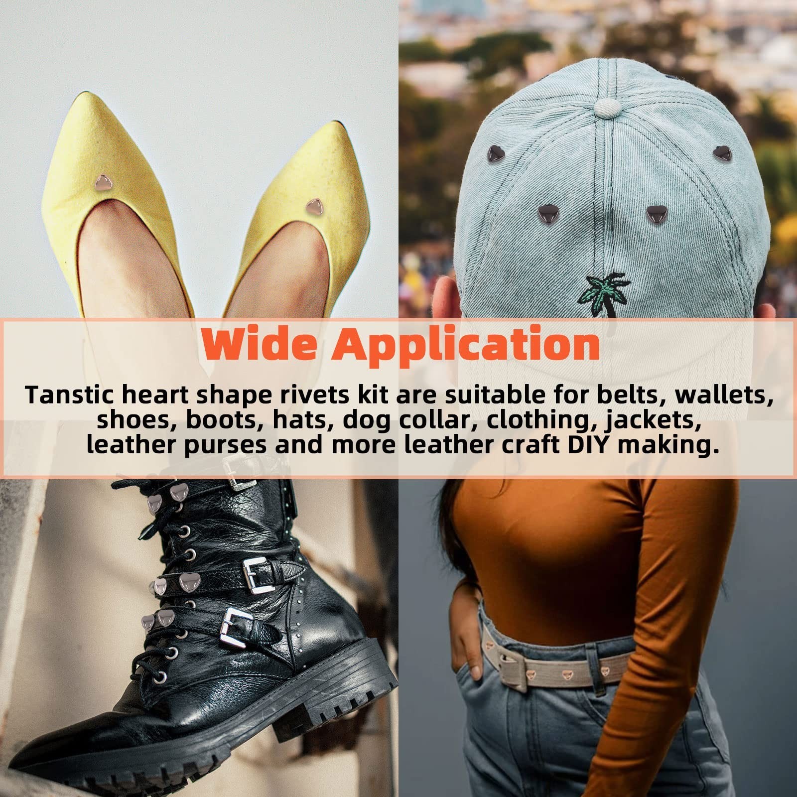 Tanstic 40 Sets 4 Colors 10x10MM Metal Heart Shape Screwback Leather Rivets, …