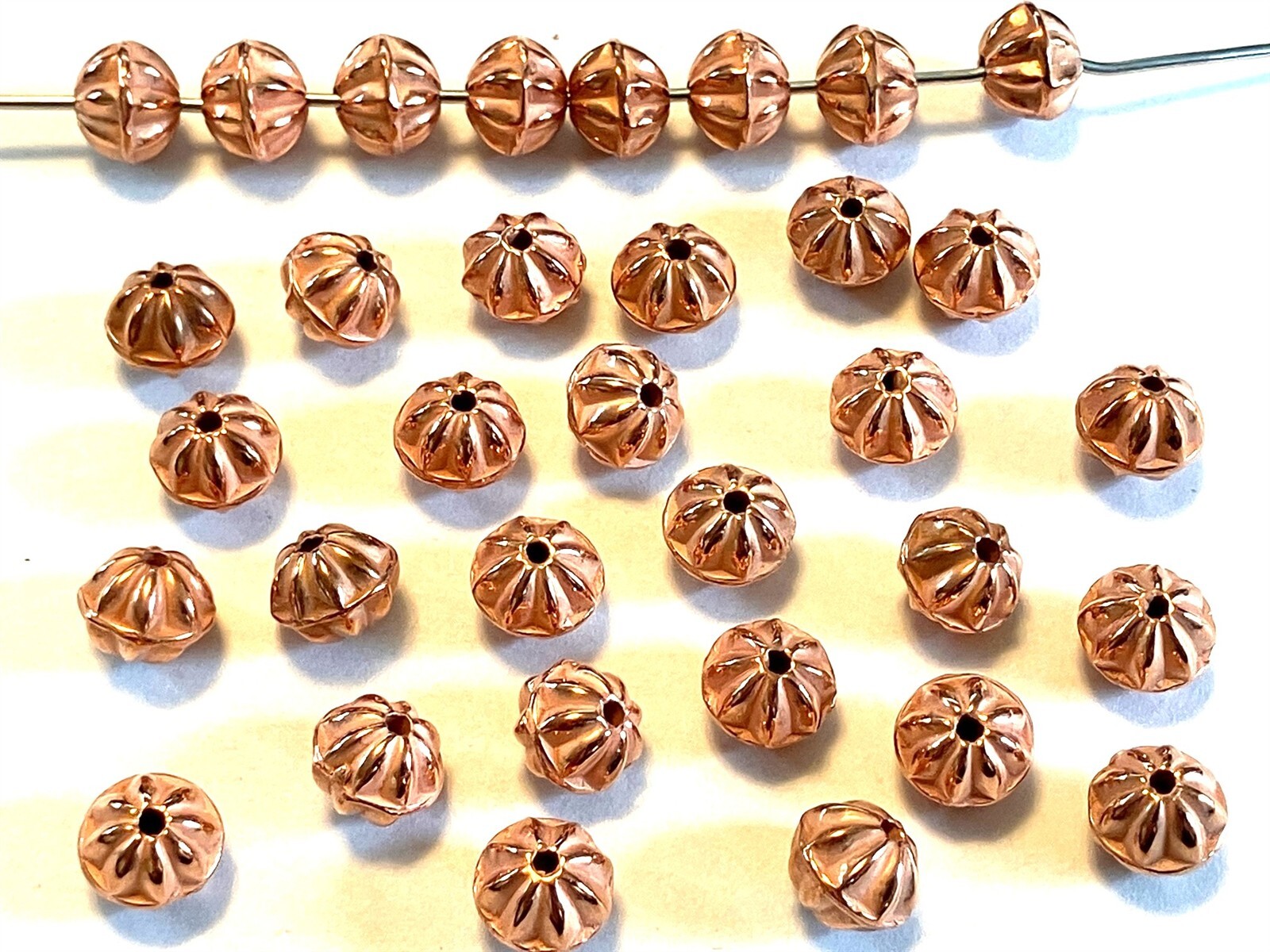 50pcs. Vintage Copper Coated Acrylic Melon Ribbed 8x7mm. Saucer Spacer Beads D9