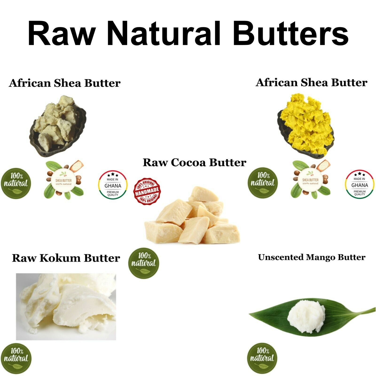 Raw African Shea Butter, Cocoa, Raw Mango Raw Unrefined Pure Natural Organic