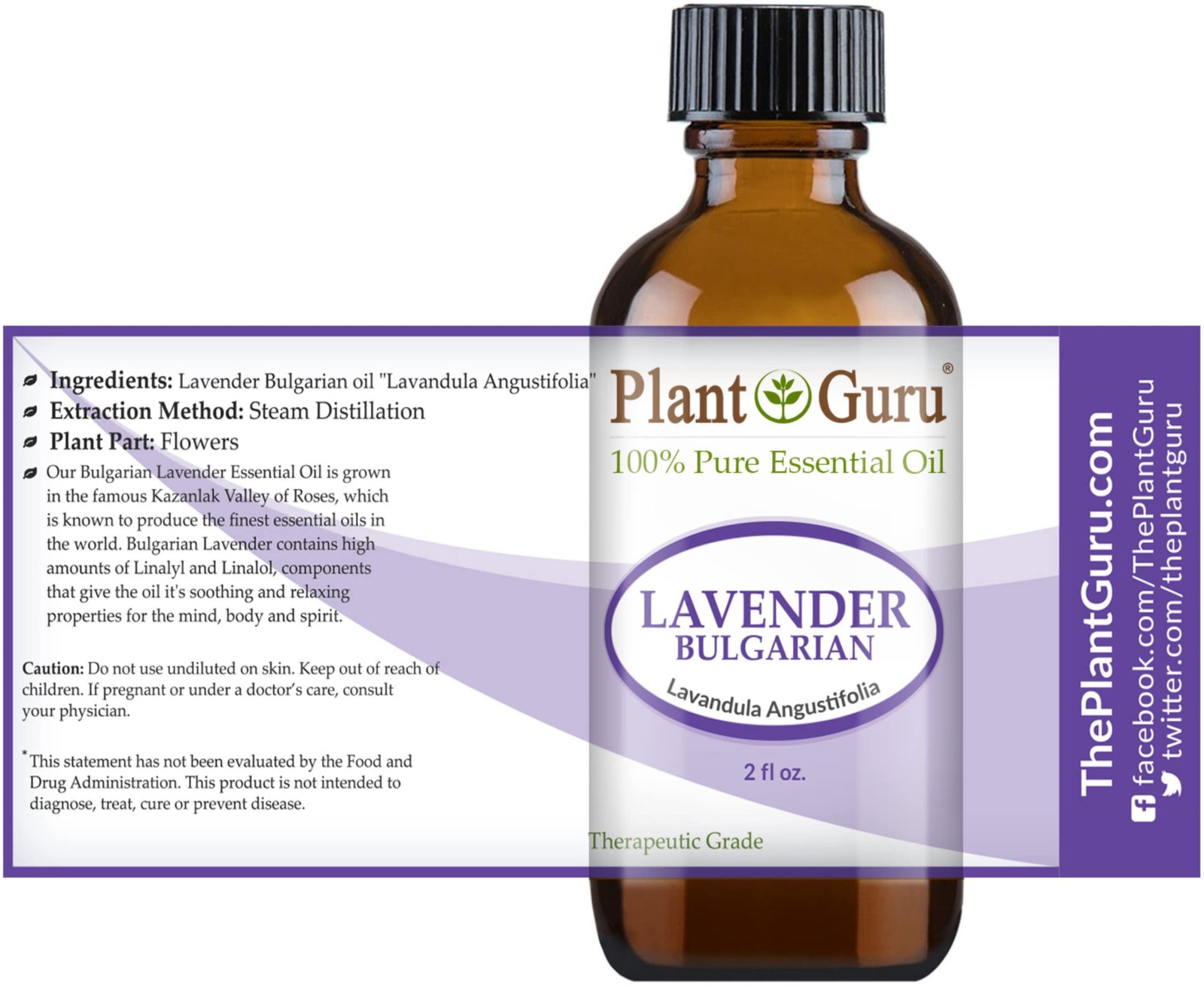 Lavender Essential Oil 2 oz (Bulgarian) 100% Pure 1 Fl Oz (Pack of 2), Clear