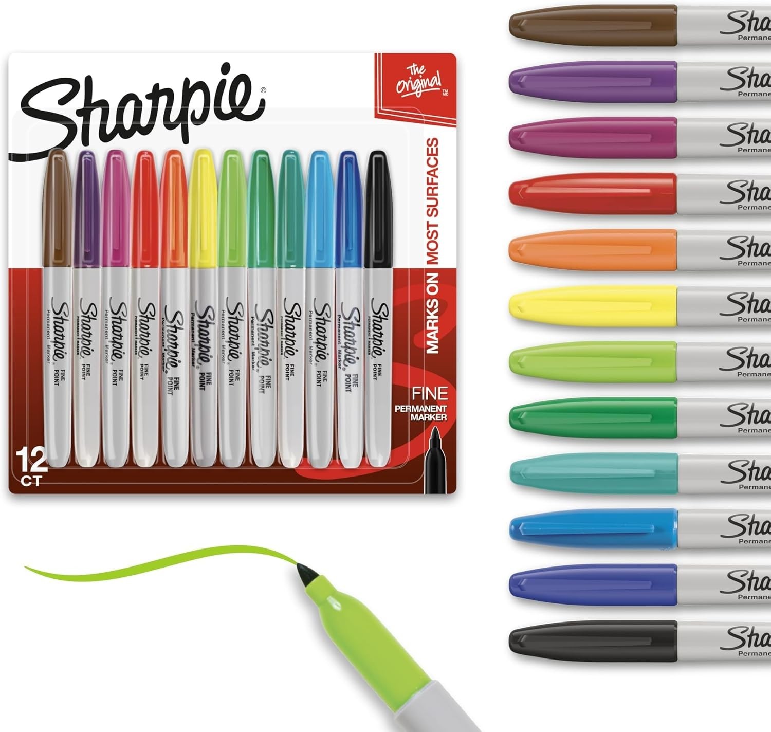 Bright Fine Tip Permanent Markers 12 Pack