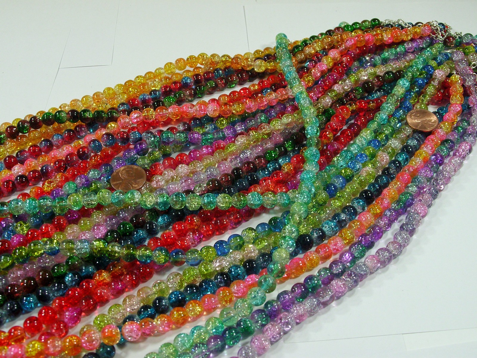 20 Strands 18″ (8mm) Assorted Colors 2 Tone Crackle Glass Beads Bulk Lot (HA-54)