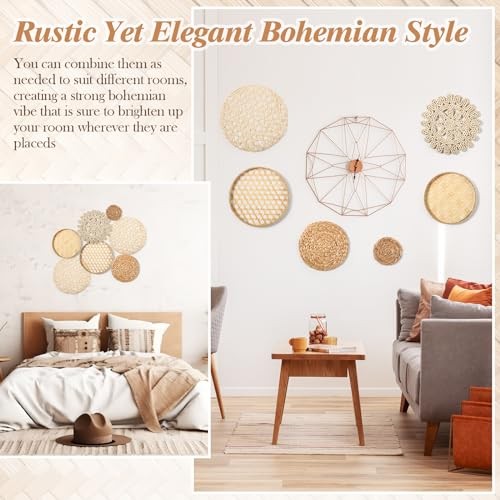 Hushee 7 Pcs Boho Wall Basket Decor, Seagrass Woven Round Bohemian Hanging