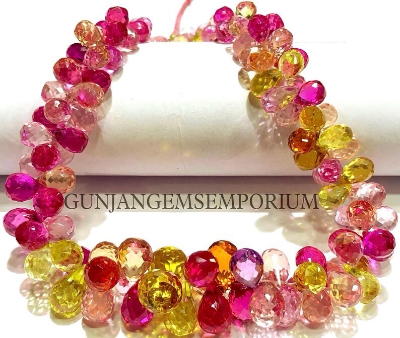 PADPARADSCHA Sapphire AAA+ Pink Sapphire BrioletteFaceted Teardrop Beads