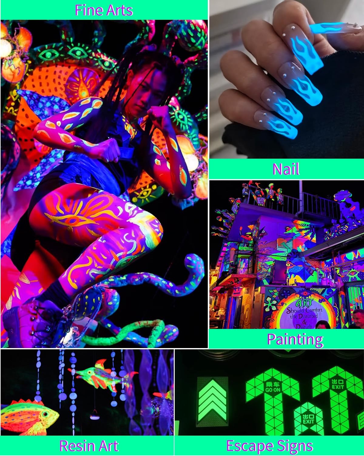 Luckymica Glow in The Dark Pigment Powder 12 Colors Mica Powder, 12