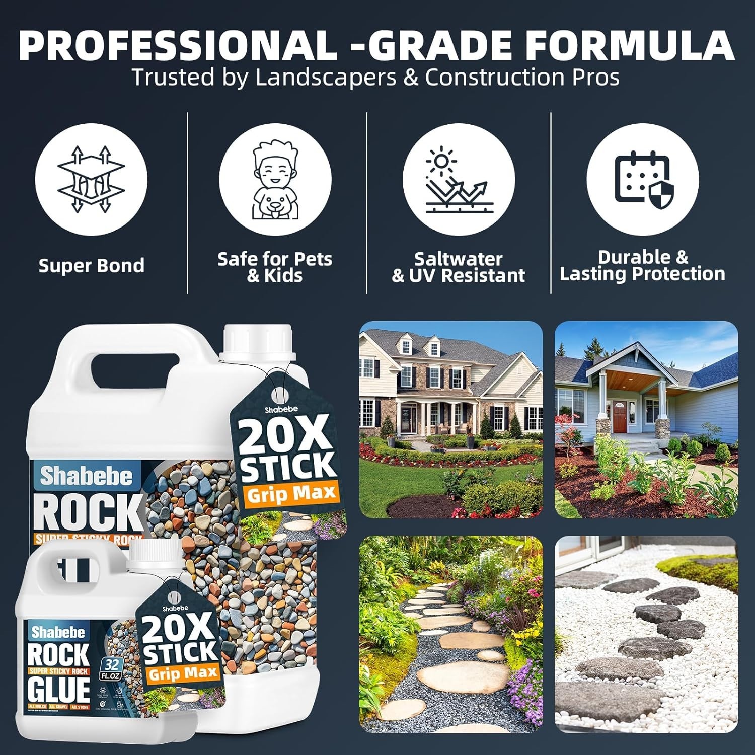 Rock Glue, Mulch Glue 30OZ- Fast-Drying Adhesive for Landscaping Rocks, Small